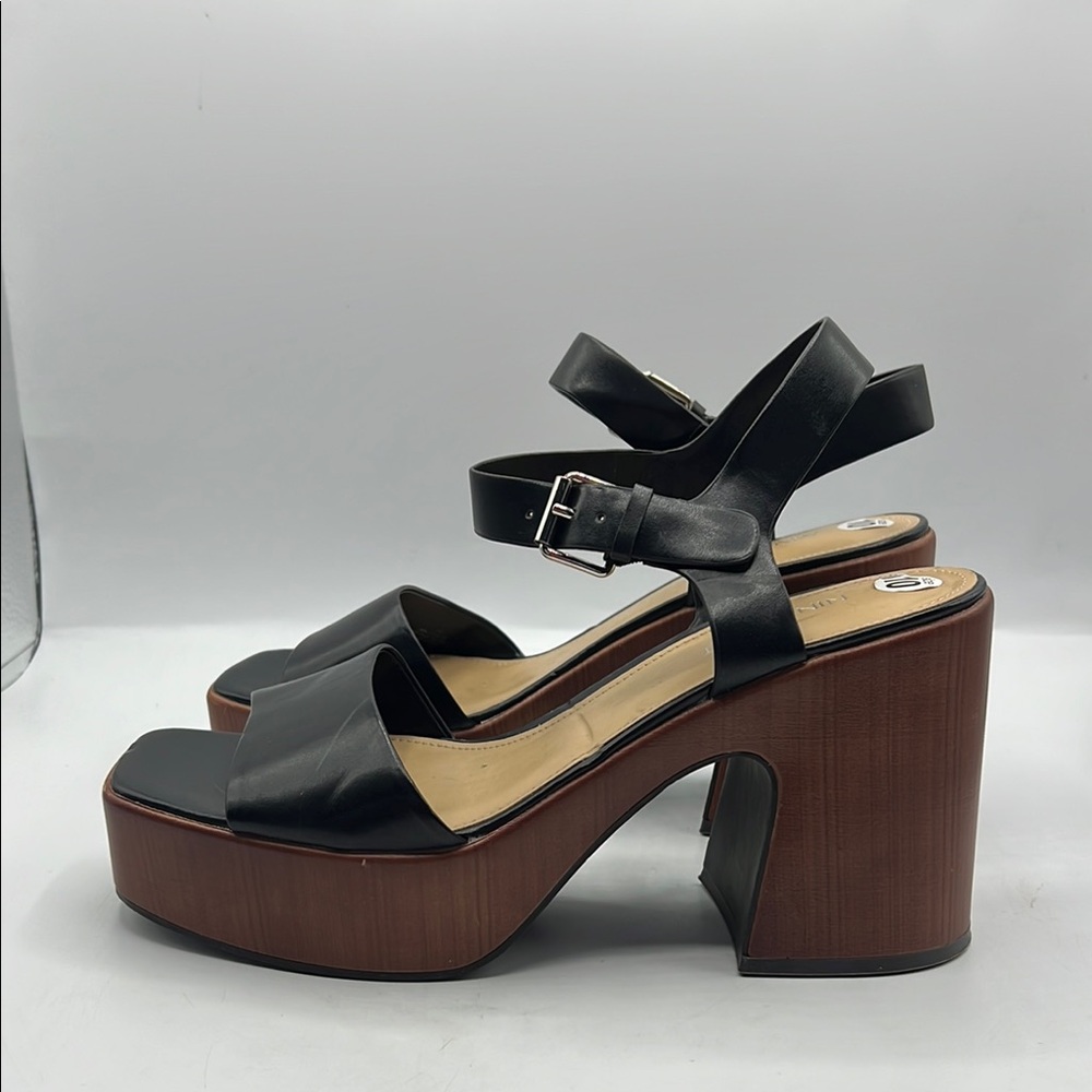 Nine West Sz‎ 10 Openit 9 Black and Brown Platform Sandals NEW - Picture 4 of 15
